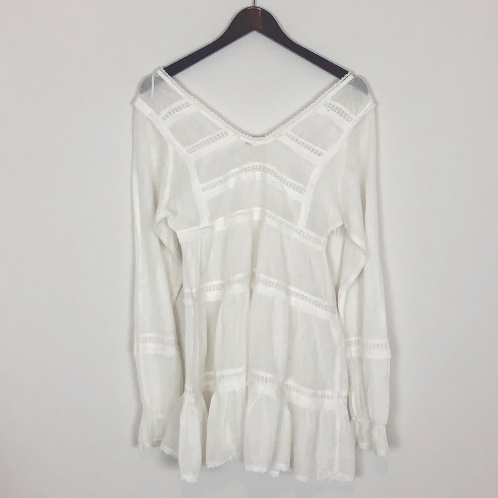 Free People | White Mesh Mini Dress Long S…